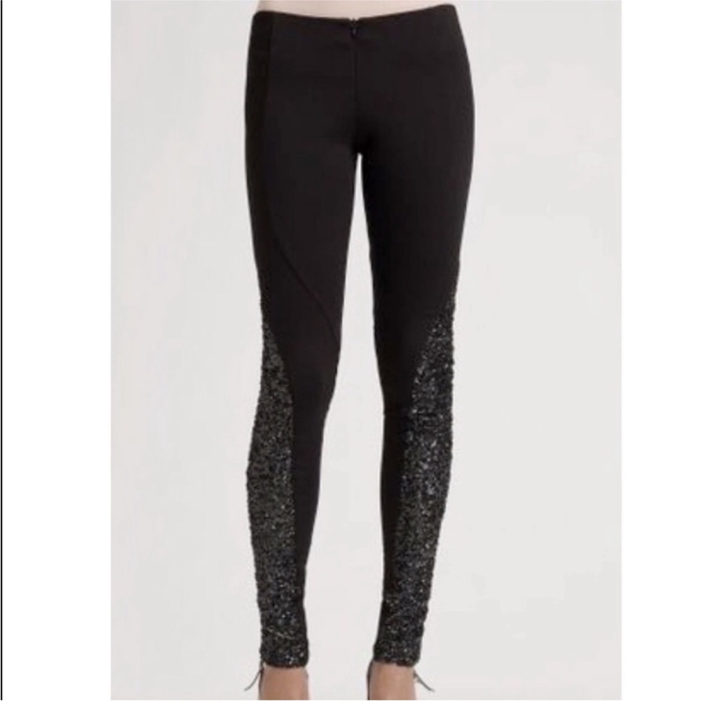 Alice + Olivia Black Sequin Leggings Skinny Crop Pants 2 VGUC